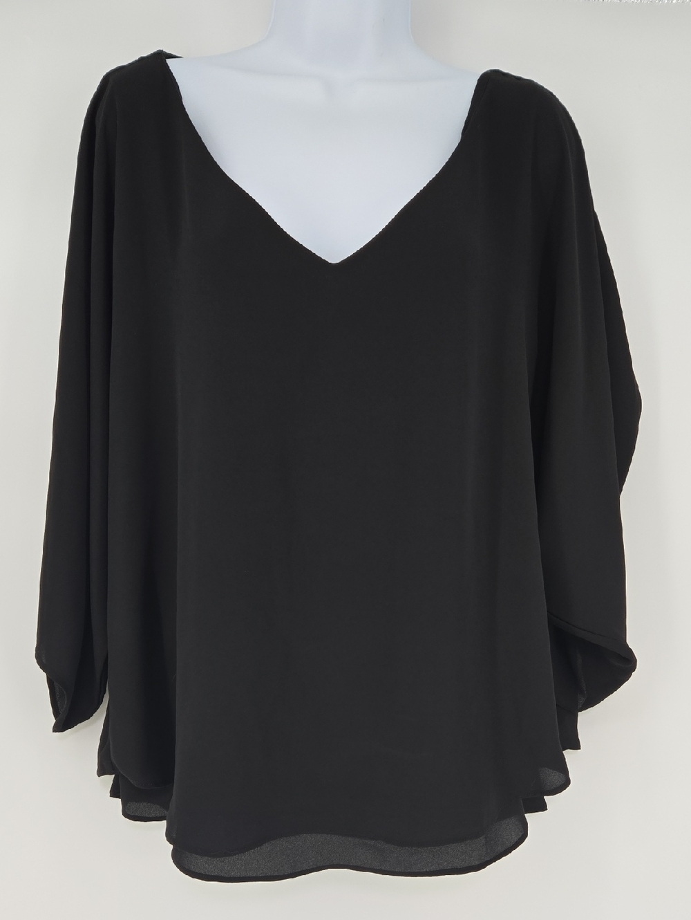 WHBM Black Flowy‎ V-Neck Blouse, Draped, Size large